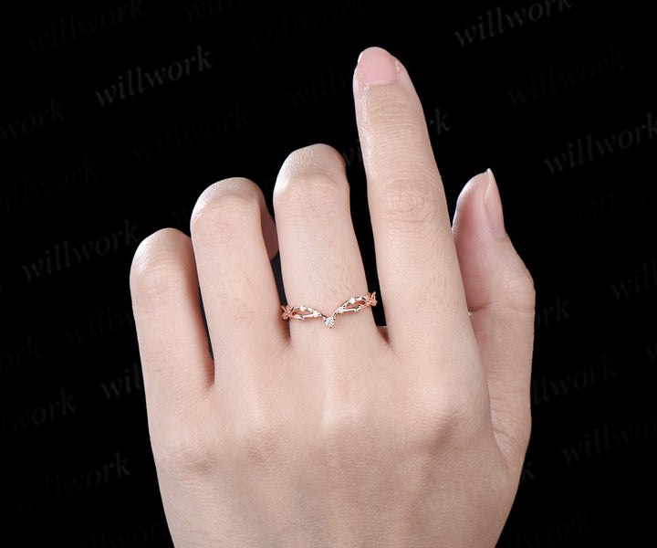 Curved moissanite wedding band leaf split shank stackable ring diamond wedding band for women gifts for her