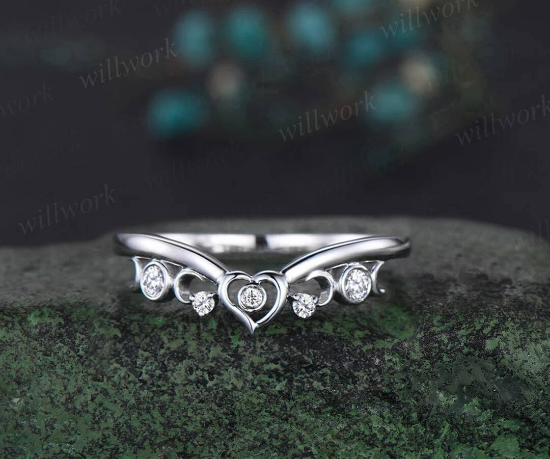 Vintage pear shaped moissanite engagement ring white gold heart leaf moon nature inspired diamond bridal wedding ring set women jewelry gift