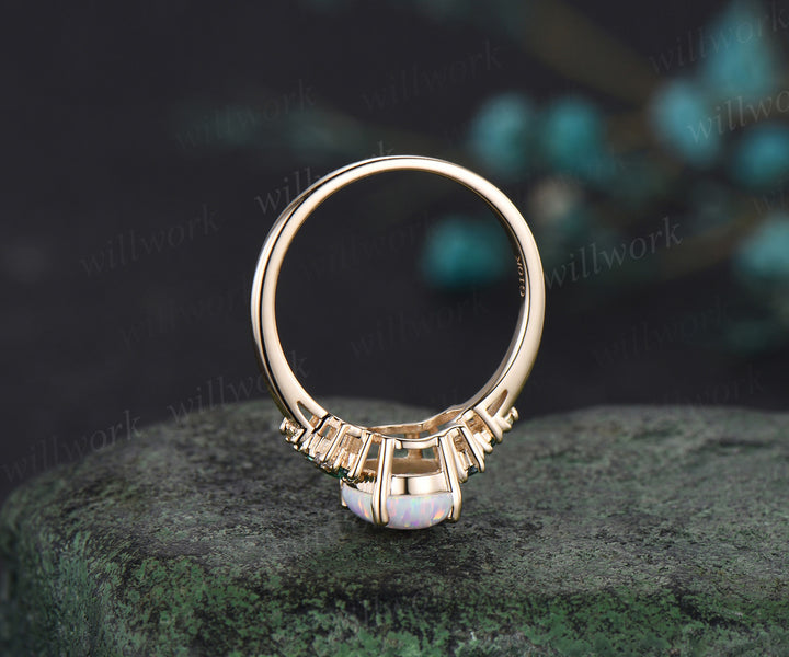 Vintage opal emerald engagement ring rose gold cluster snowdrift peridot topaz ring women gemstone ring unique bridal promise wedding ring