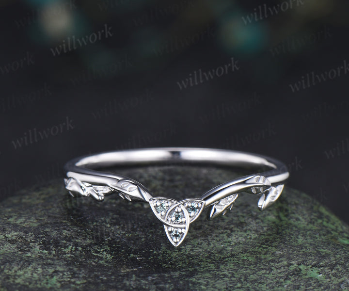 Celtic knot leaf alexandrite wedding band vintage trinity curved matching stacking band