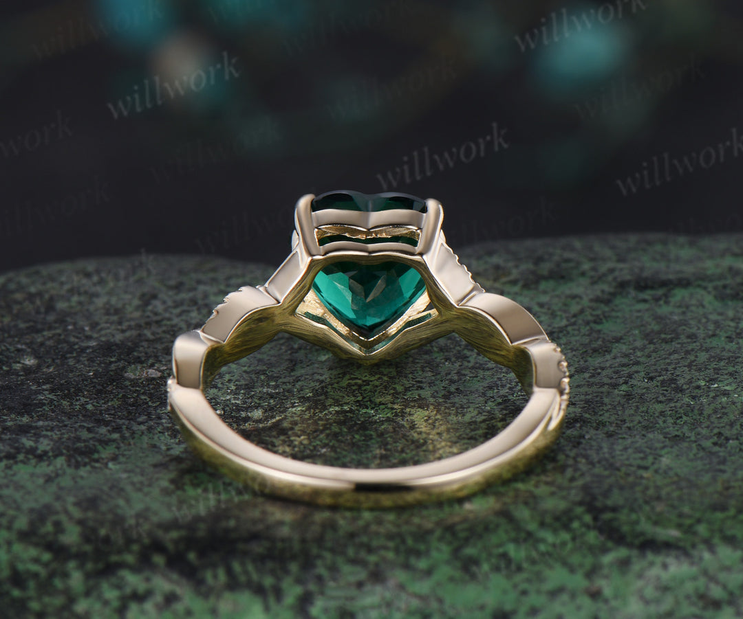 Vintage heart shaped green emerald engagement ring solid 14k yellow gold twisted infinity diamond wedding promise ring women jewelry