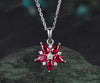 Unique pear red ruby necklace white gold cluster dainty snowdrift diamond pendant women July birthstone anniversary gift