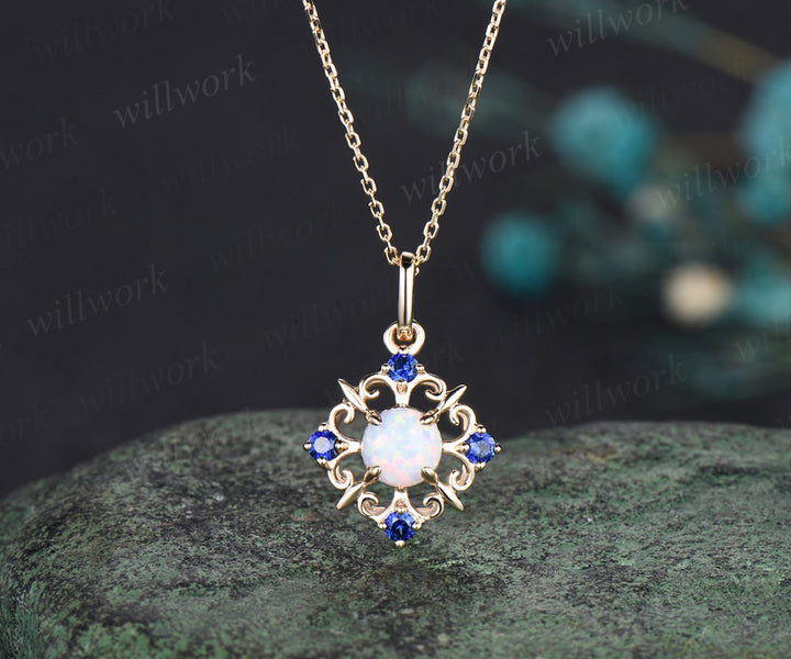 Morelli Pave Garden Gate Vintage Opal Sapphire Pendant Necklace Unique jewelry