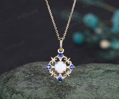 Morelli Pave Garden Gate Vintage Opal Sapphire Pendant Necklace Unique jewelry