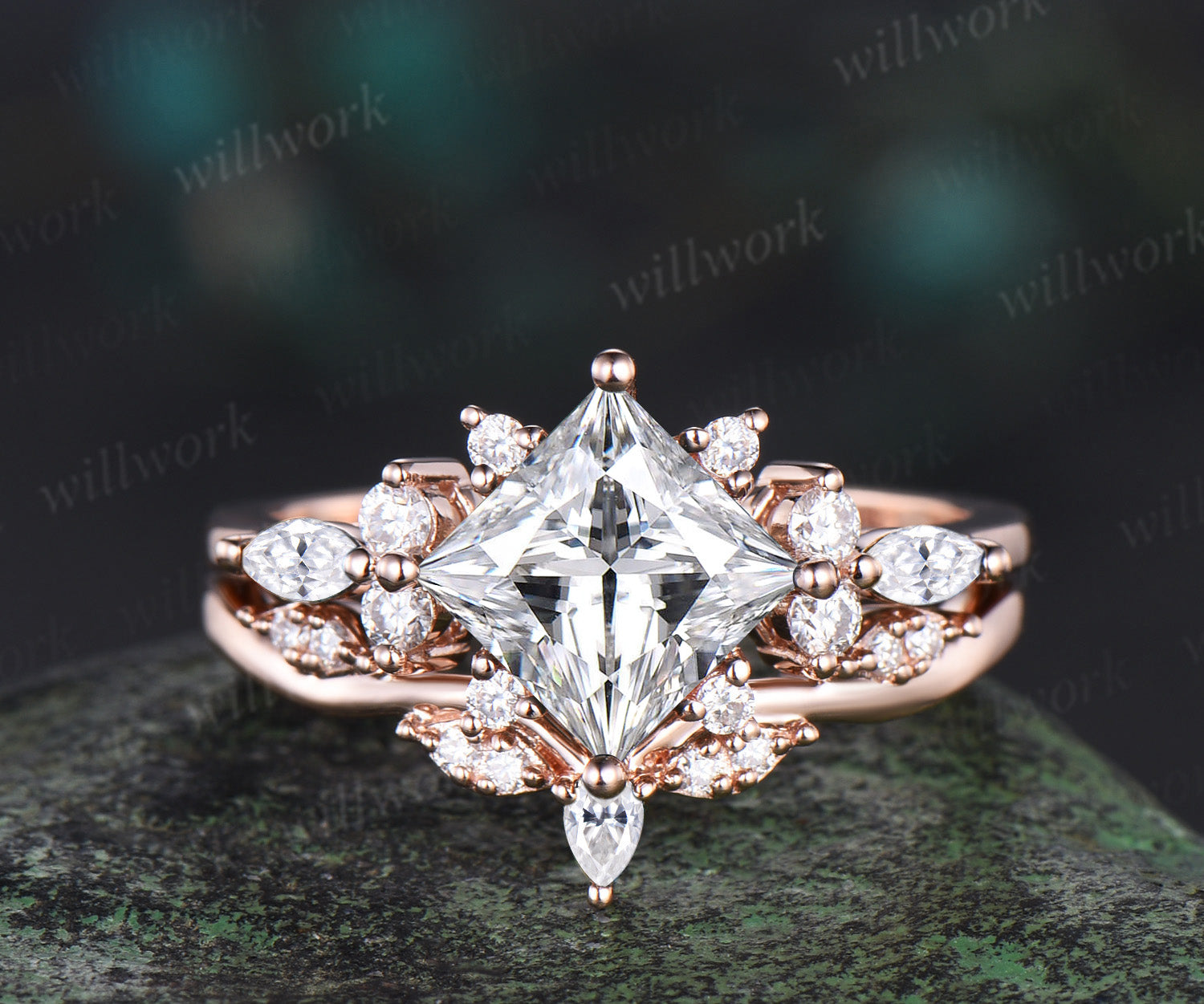 Unique engagement ring, 14k rose gold women cluster engagement ring, Unique promise ring, Art deco on sale engagement ring, Unique wedding ring gold