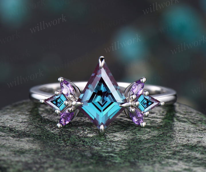 Kite cut alexandrite engagement ring ring vintage alexandrite art deco marquise amethyst ring personalized gifts for women birthstone jewelry