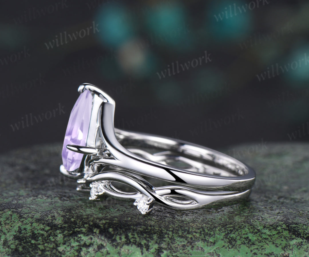 Kite cut Lavender Amethyst 14k white gold unique split shank engagement ring women infinity anniversary gift