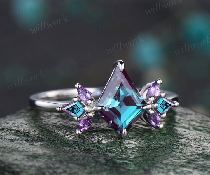 Kite cut alexandrite engagement ring ring vintage alexandrite art deco marquise amethyst ring personalized gifts for women birthstone jewelry