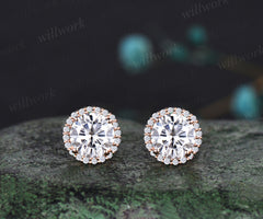 WillWork Jewelry Moissanite Round Cut Earrings Vintage halo Earrings Promise Earrings