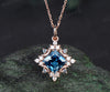 Celestial Moon Pendant Necklace Vintage Princess London Blue Topaz Necklace Square December Birthstone Pendant 14k Rose Gold