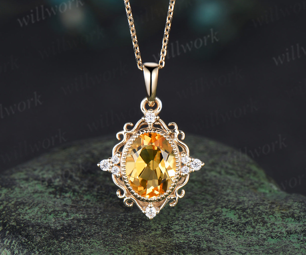 Natural Citrine Solid 925 Sterling high quality Silver Necklace Pendant For Women, Handmade Engraved Oval Silver Pendant For Wedding , Anniversary Gift