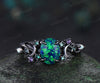 Unique Moon Star Black Opal Engagement Ring Magic Fire Opal Galaxy amethyst Emerald Amethyst ring black gold