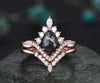Vintage pear salt and pepper diamond engagement ring set twisted infinity diamond accented wedding bridal ring set women gifts