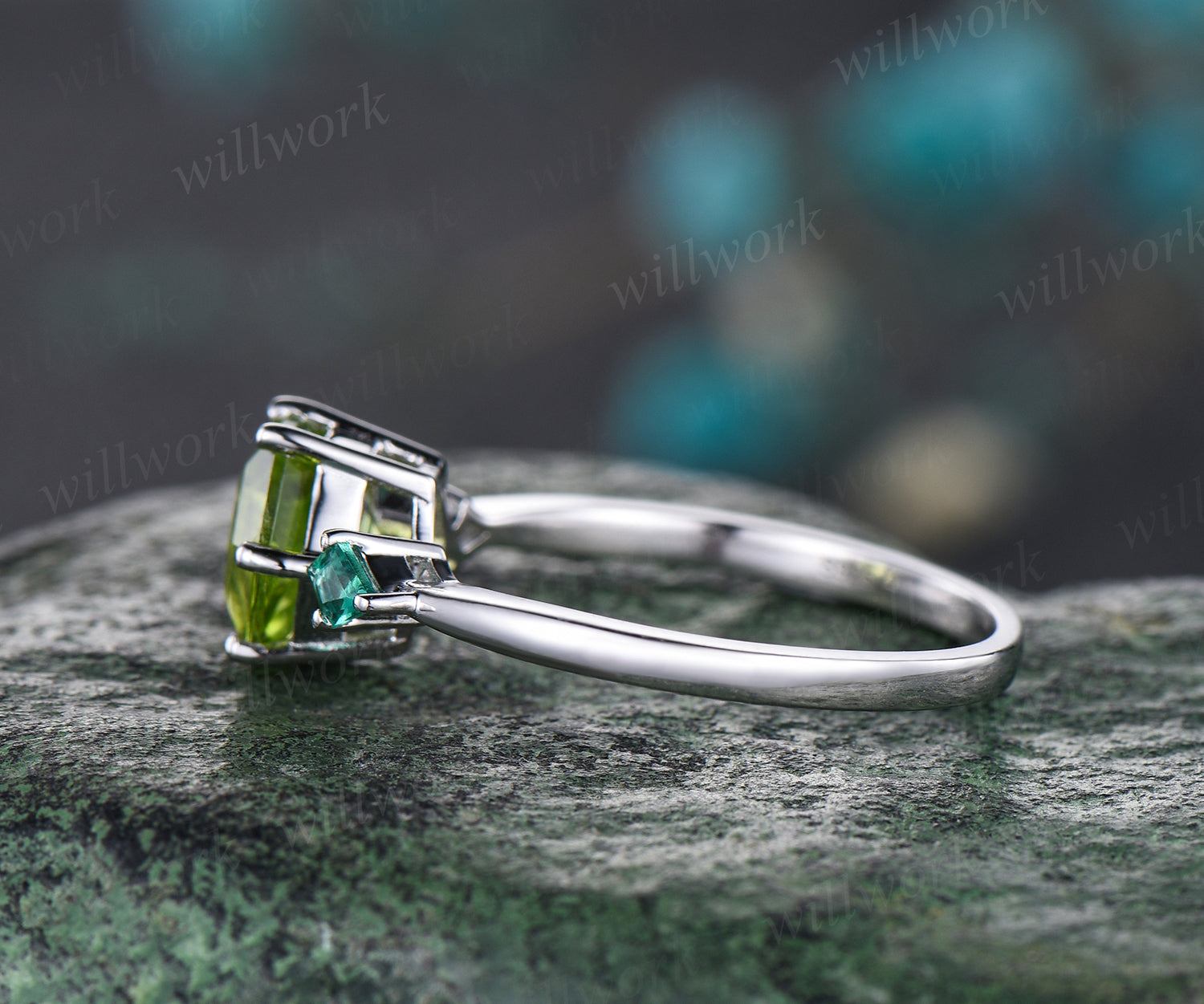 Emerald and peridot deals engagement ring