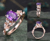 Natural Oval amethyst engagement ring vintage floral twig art deco moissanites ring nature inspired ring promise anniversary gifts for women