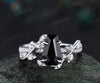 Coffin black onyx engagement ring 14k white gold nature inspired leaf diamond anniversary ring gift women