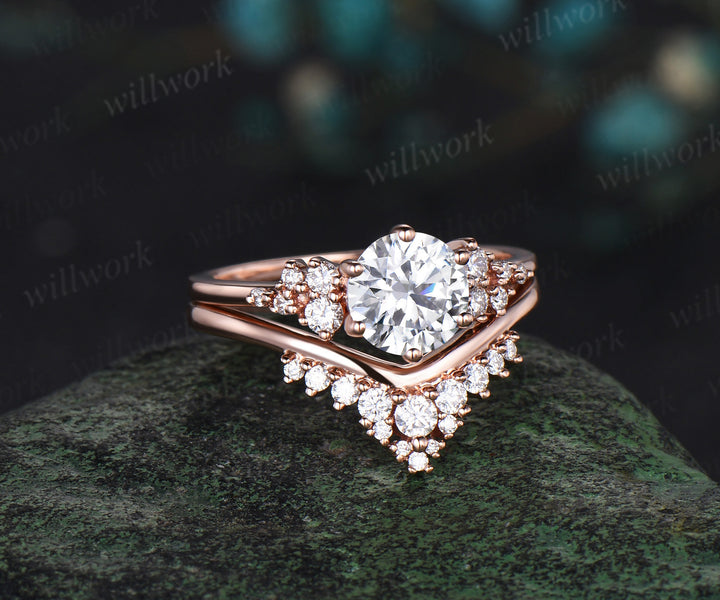 1ct round cut moissanite engagement ring rose gold cluster snowdrift diamond promise wedding ring set women jewelry