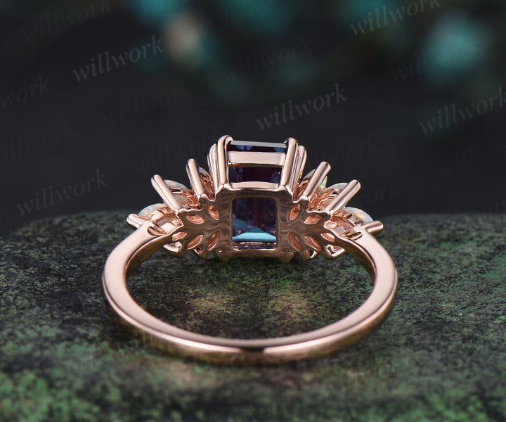 Emerald cut alexandrite ring cluster marquise opal ring women 14k rose gold unique Engagement Ring dainty promise ring her