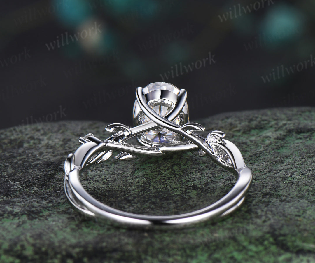 Vintage oval cut moissanite engagement ring white gold leaf claw prong infinity diamond ring women antique promise ring her gift