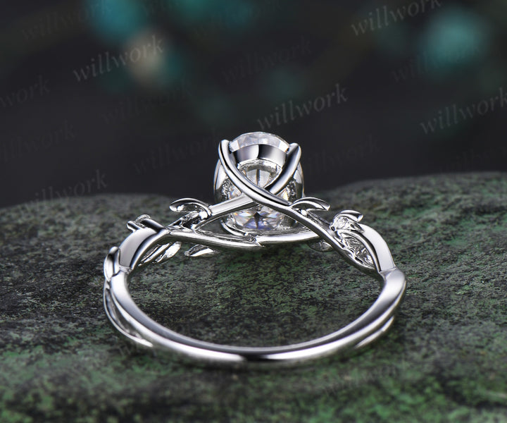 Vintage oval cut moissanite engagement ring white gold leaf claw prong infinity diamond ring women antique promise ring her gift