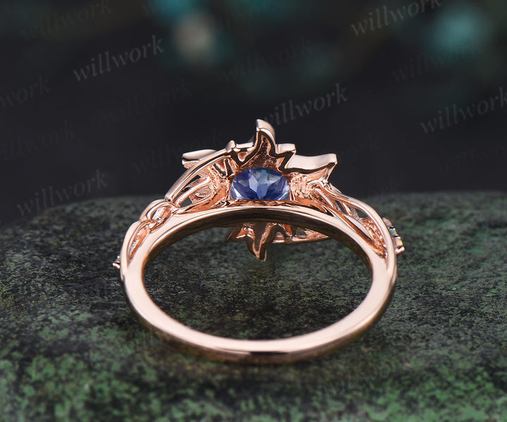 Rapunzel Ring Sun Tanzanite Engagement Ring Tangled Sunflower Ring 14k rose Gold Wedding Ring Birthday Gift For Her