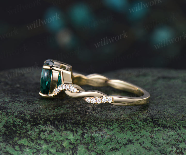 Vintage heart shaped green emerald engagement ring solid 14k yellow gold twisted infinity diamond wedding promise ring women jewelry