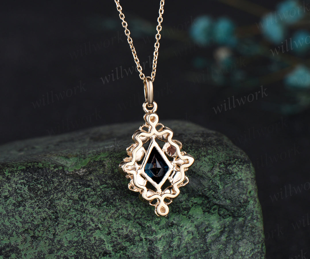 14k rose gold kite cut necklace Alexandrite necklace luxurious retro pendant birthday gift for her