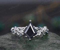 Twig Black Oynx ring vintage kite cut Black Oynx engagement ring nature inspired rose gold ring leaf anniversary ring women unique wedding ring