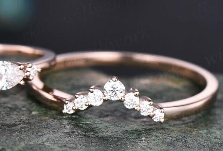 Only 1pcs solid moissanite wedding band solid 14k rose gold matching band curved stacking ring jewelry gift