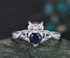 Unique Branch Twig Vine Owl Engagement Ring Round Blue Sandstone Wedding Ring Cute Owl Antique Nature Inspired Blue Sandstone Jewelry