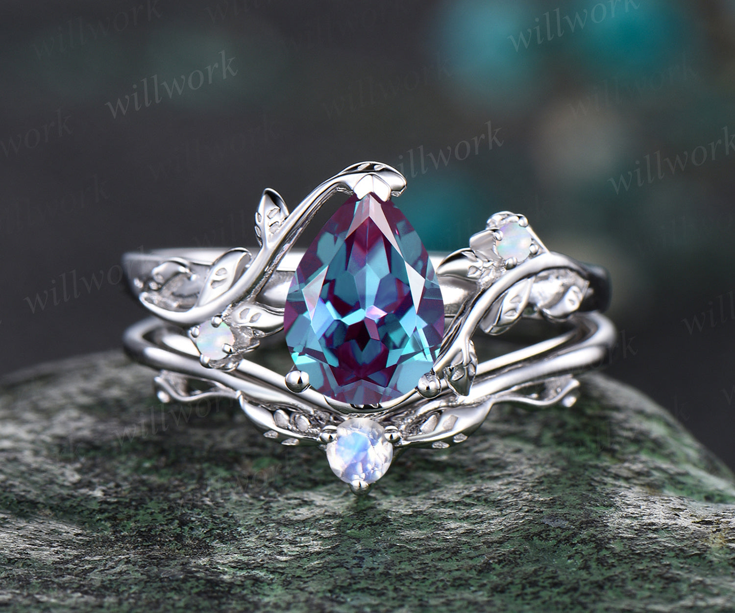 Alexandrite band deals white gold