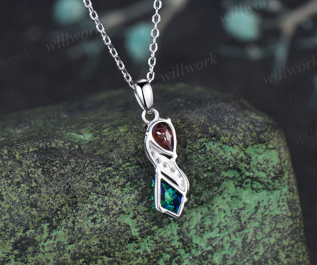 Pear Garnet Kite Cut Black Opal Infinity Necklace Toi Et Moi Two Stone Pendant Diamond Accent Dainty Necklace for Women