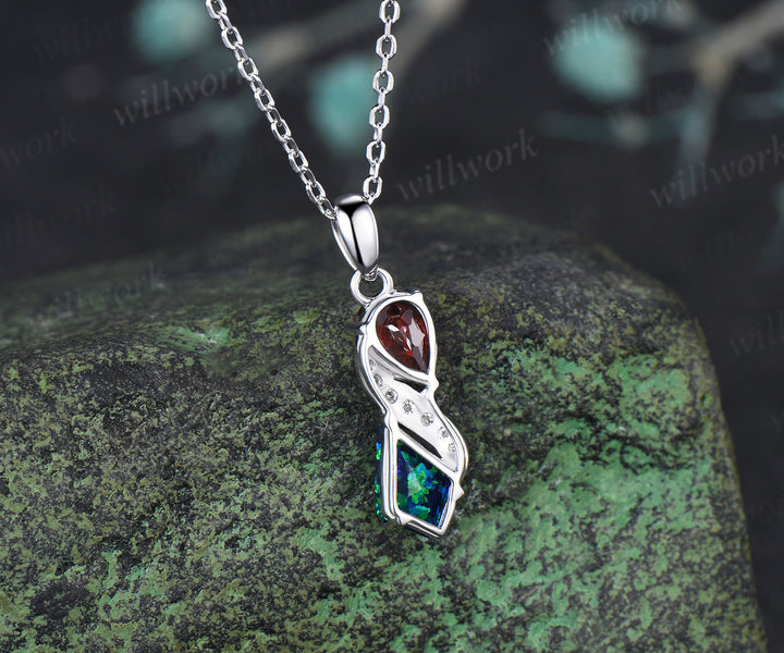 Pear Garnet Kite Cut Black Opal Infinity Necklace Toi Et Moi Two Stone Pendant Diamond Accent Dainty Necklace for Women