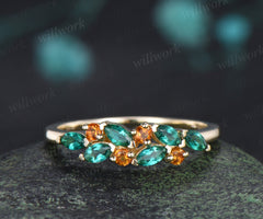 Marquise emerald citrine cluster vintage stacking band May birthstone wedding ring anniversary gfits