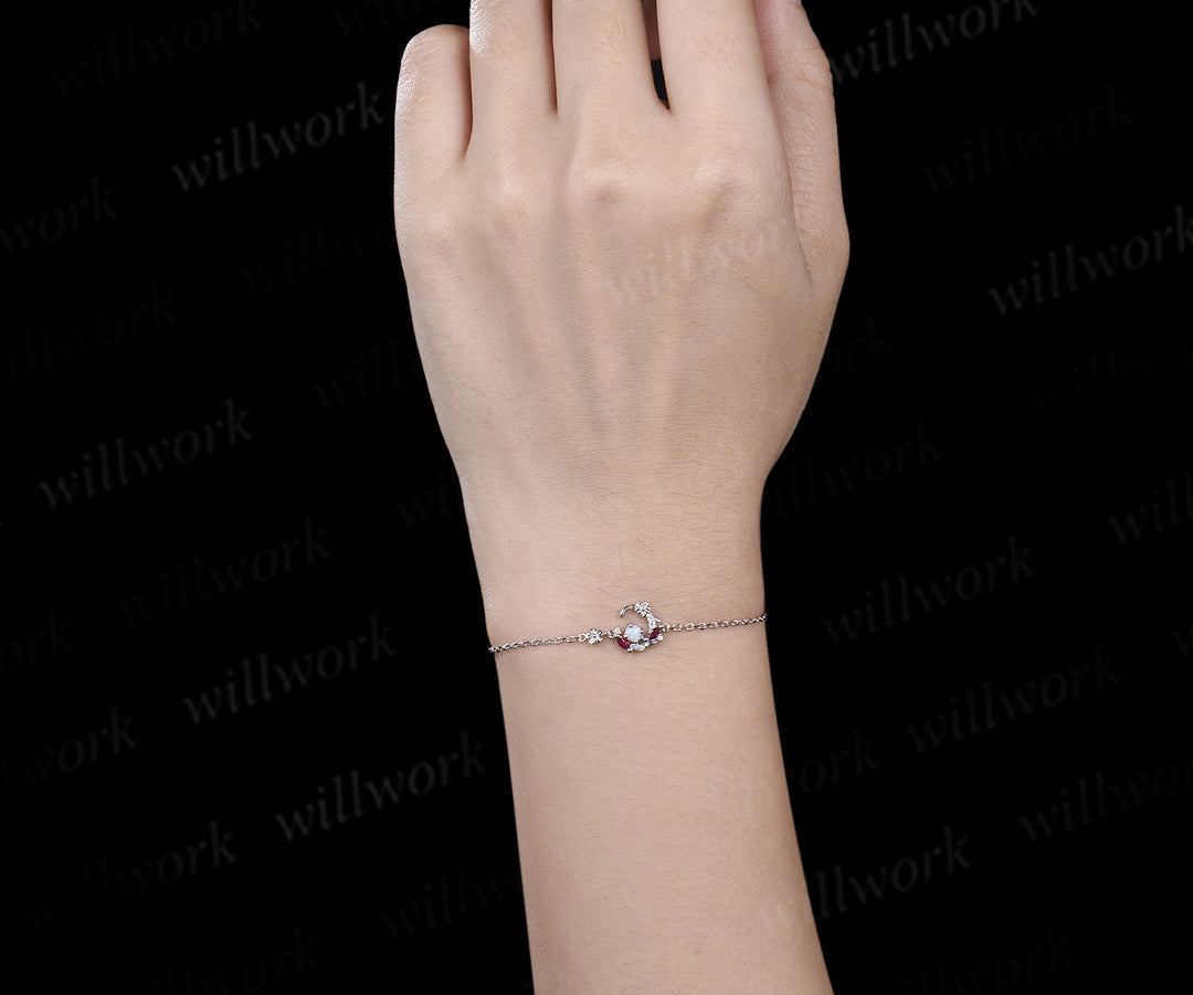 Dainty 3mm round opal moon bracelet marquise ruby floral charm bracelet elegant bracelet for women