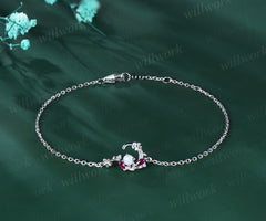 Dainty 3mm round opal moon bracelet marquise ruby floral charm bracelet elegant bracelet for women