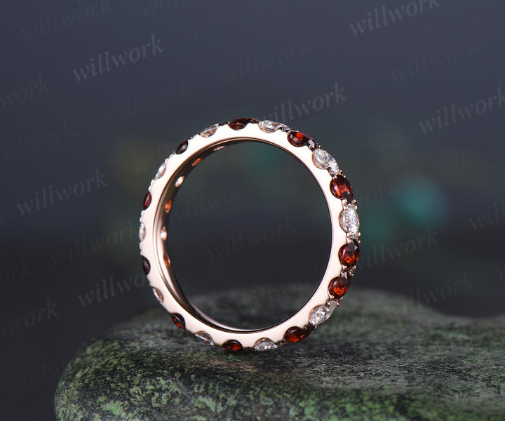 Round natural garent moissanite wedding band full eternity paving stacking ring January birsthone gifts