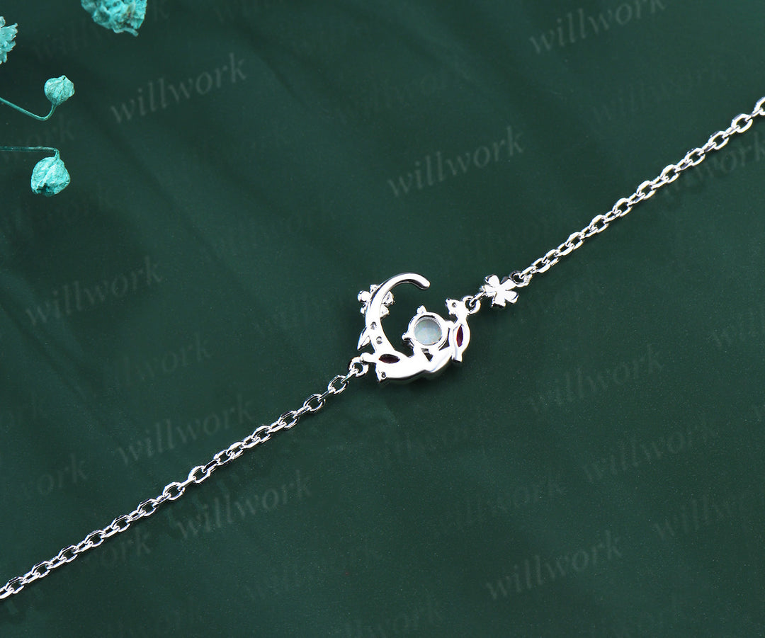 Dainty 3mm round opal moon bracelet marquise ruby floral charm bracelet elegant bracelet for women