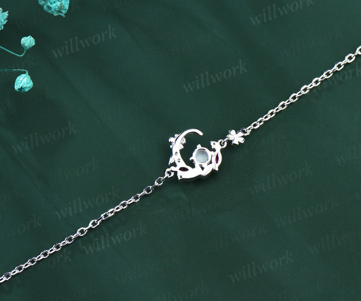 Dainty 3mm round opal moon bracelet marquise ruby floral charm bracelet elegant bracelet for women