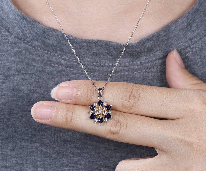 Pear blue sapphire citrine flower pendant necklace vintage leaf floral charm pendant birthday anniversary gifts
