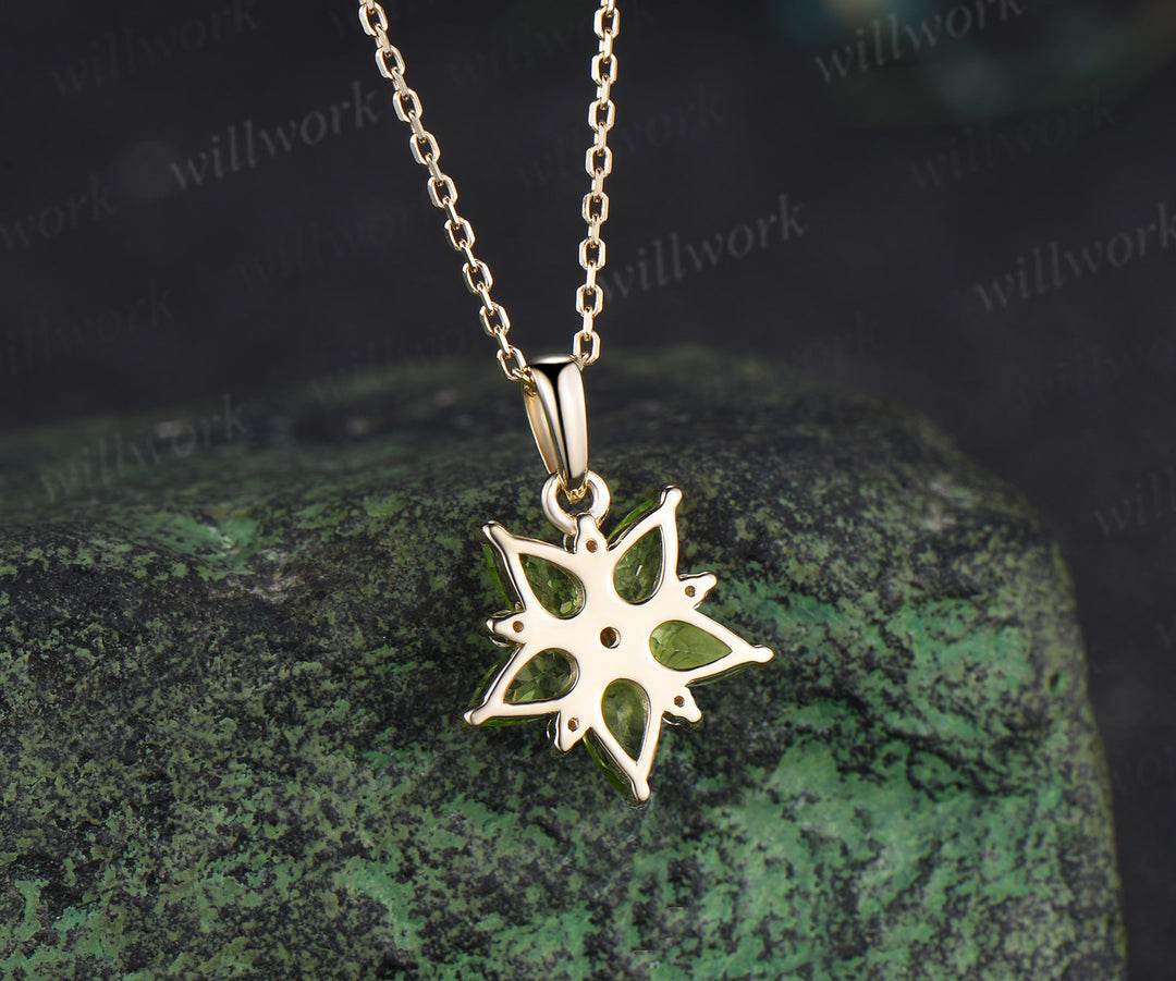Pear peridot moissanite flower pendant necklace unique green gemstone charm necklace for women