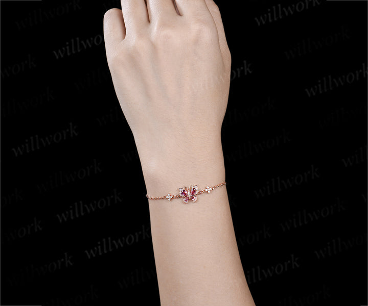 Elegante pear pink tourmaline butterfly charm bracelet clover moissanite bracelets for women gifts for her