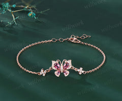 Elegante pear pink tourmaline butterfly charm bracelet clover moissanite bracelets for women gifts for her