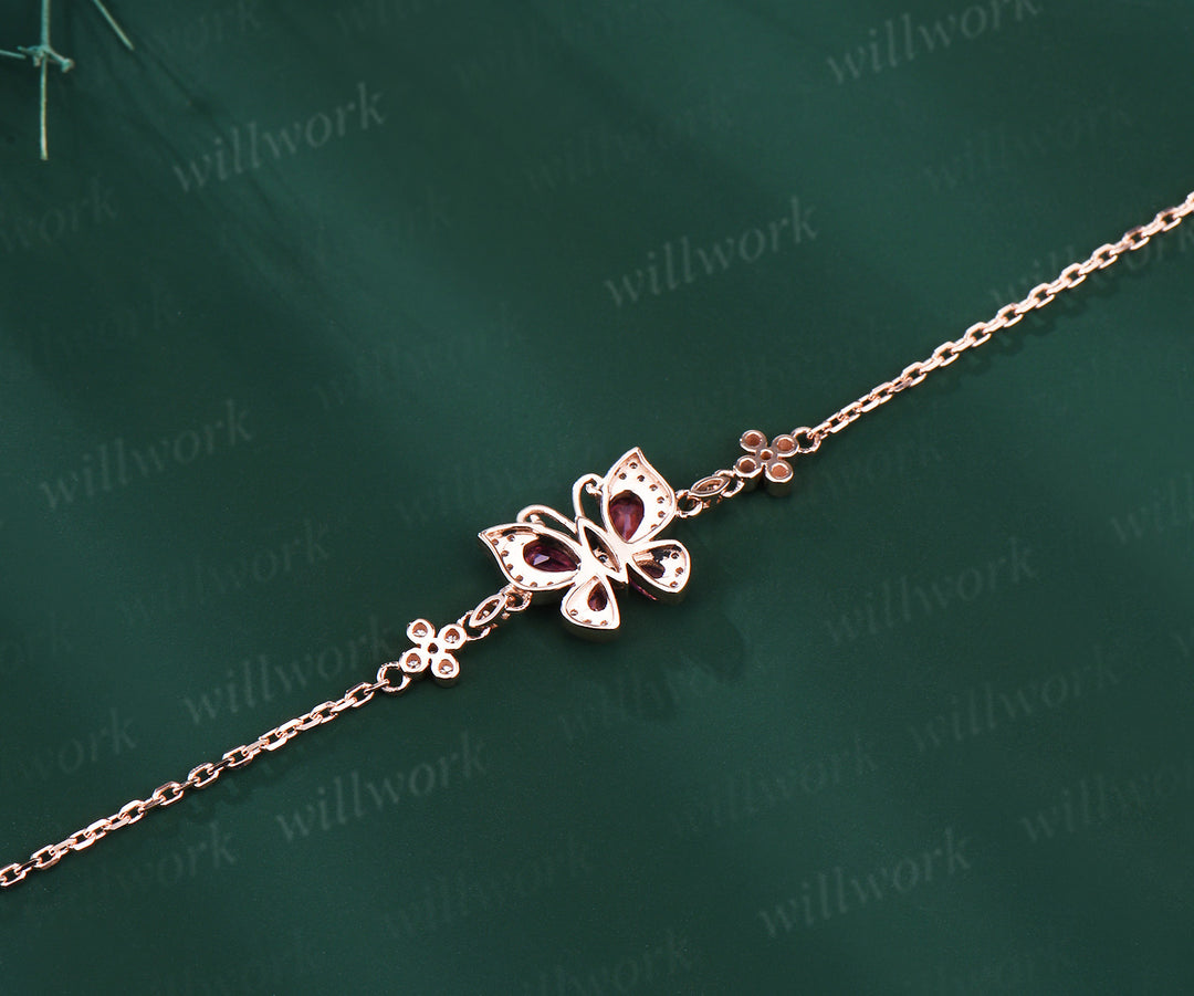 Elegante pear pink tourmaline butterfly charm bracelet clover moissanite bracelets for women gifts for her