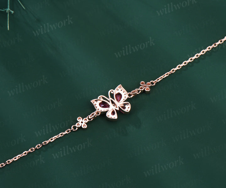 Elegante pear pink tourmaline butterfly charm bracelet clover moissanite bracelets for women gifts for her