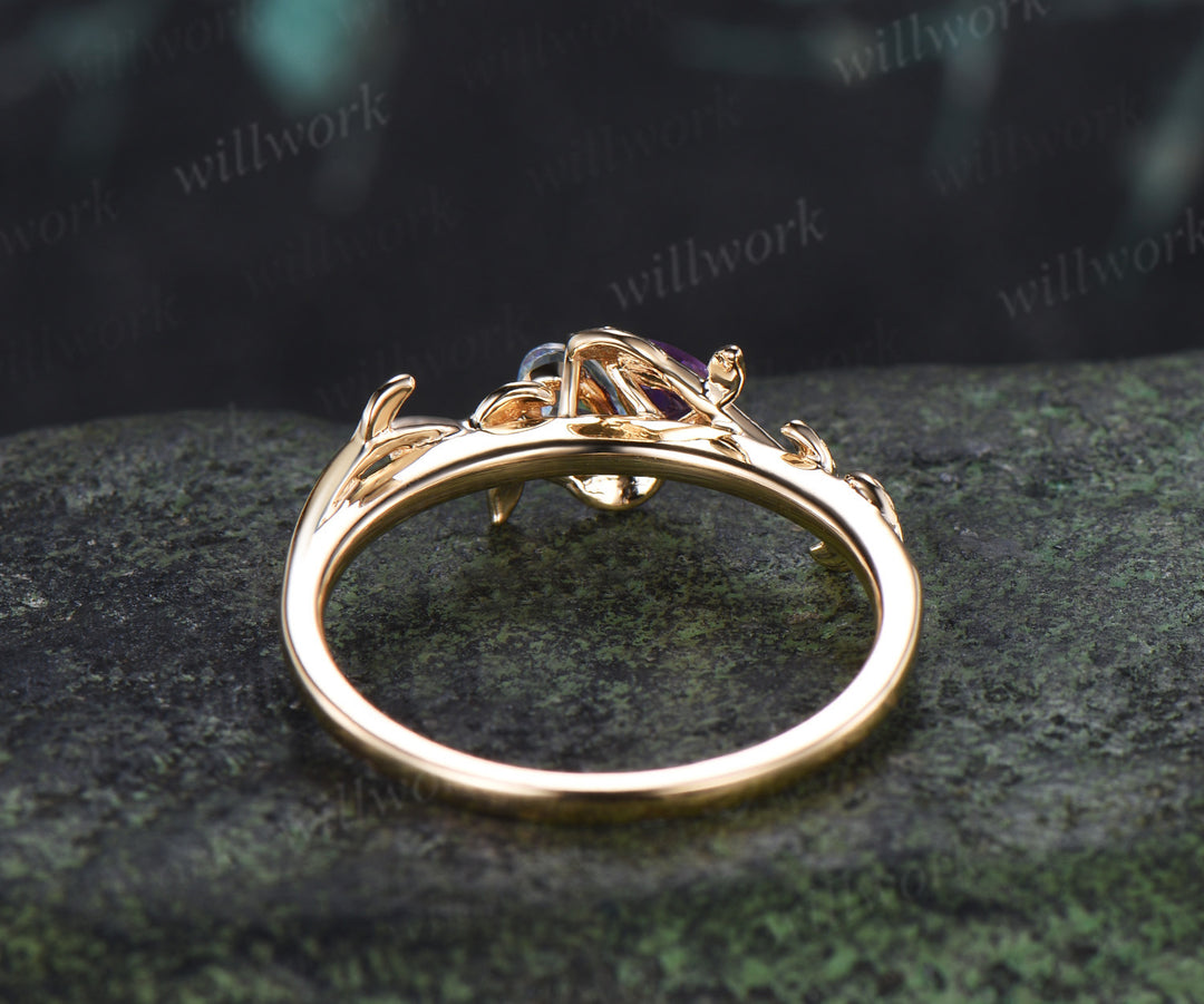 Toi Et Moi Pear Amethyst Aquamarine Ring Leaf Vine Two Stone Promise Ring Nature Inspired Birthstone Ring