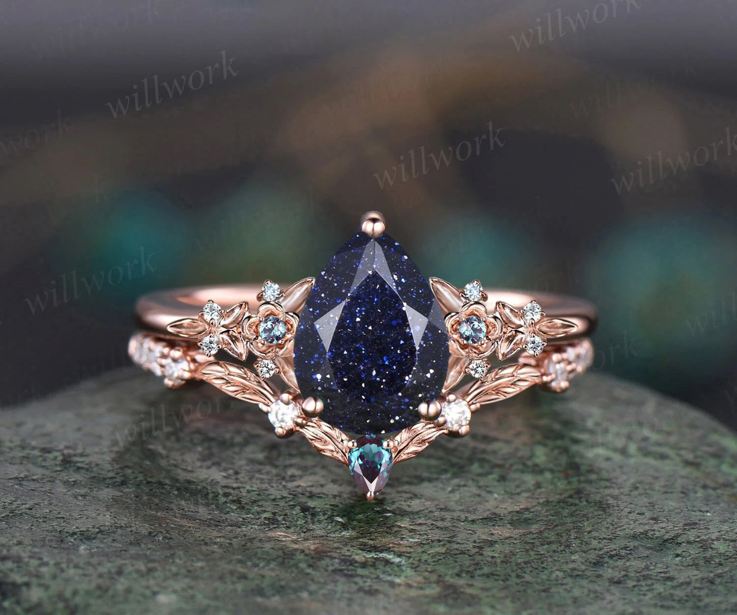 Teardrop blue sapphire on sale ring