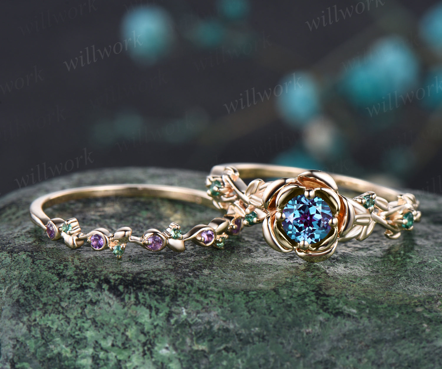 Alexandrite Engagement Ring, Bridal Ring, Solitaire Ring, Flower Ring , Birthstone Ring, Nature outlet Inspired Bridal Ring, Christmas Gift For Her