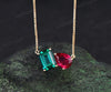 Emerald cut emerald pear ruby pendant minimalist two stones Toi et Moi pendant necklace solid yellow gold box chain