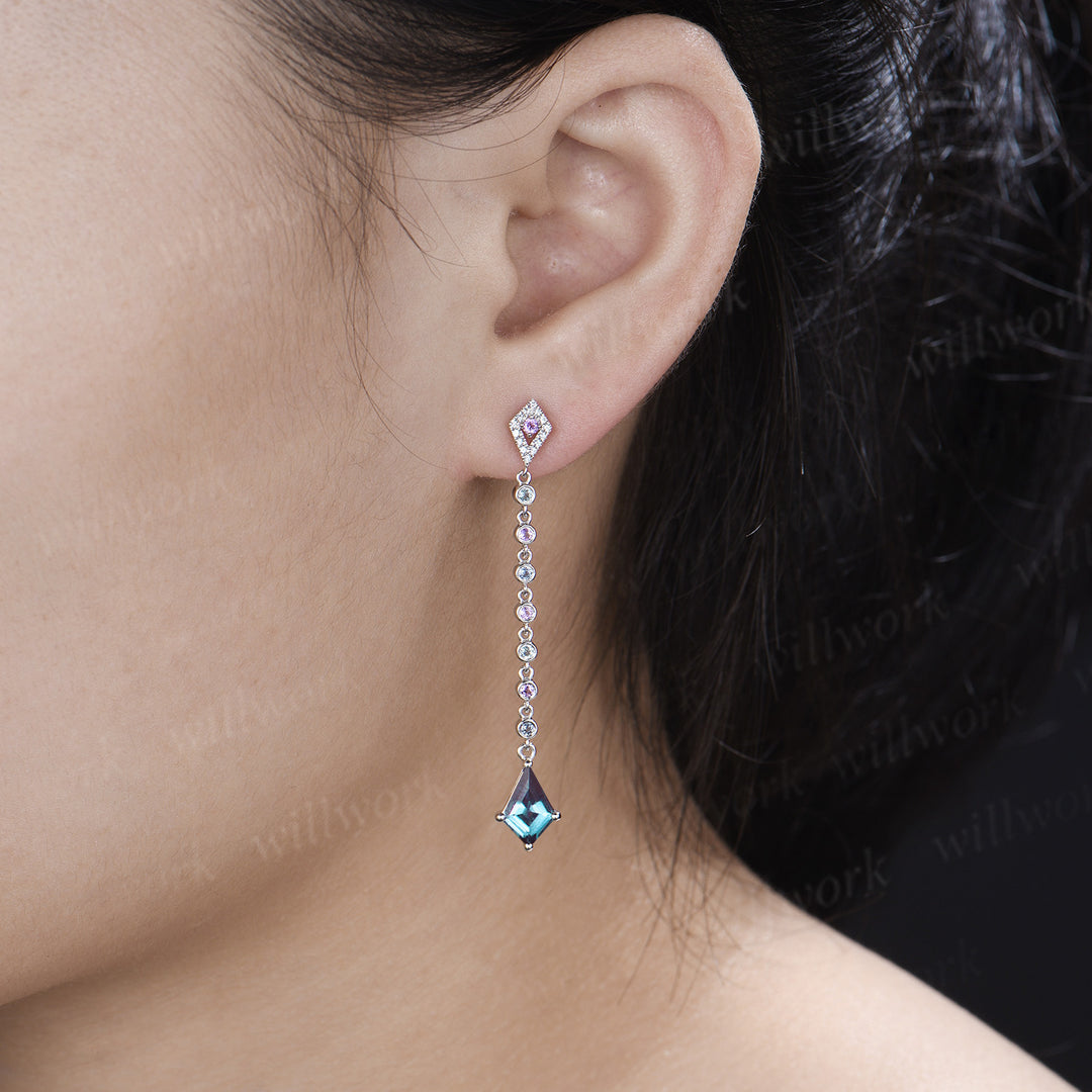 Kite alexandrite amethyst drop earrings unique kite halo studs elegant dangle earrings for women